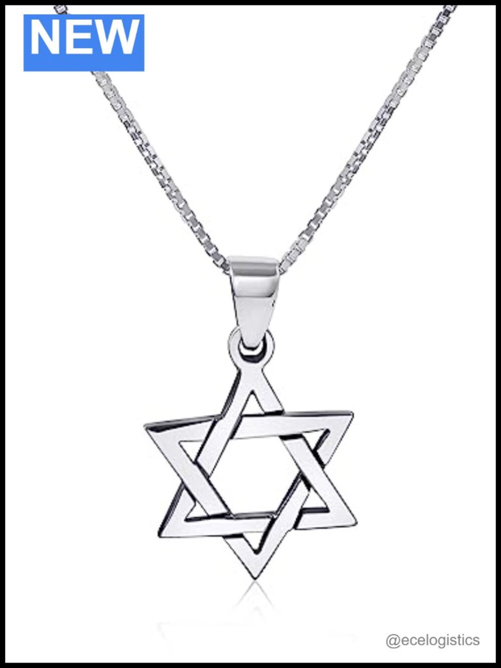 Star of David Pendant Necklace 925 Sterling Silver 22" Box Chain